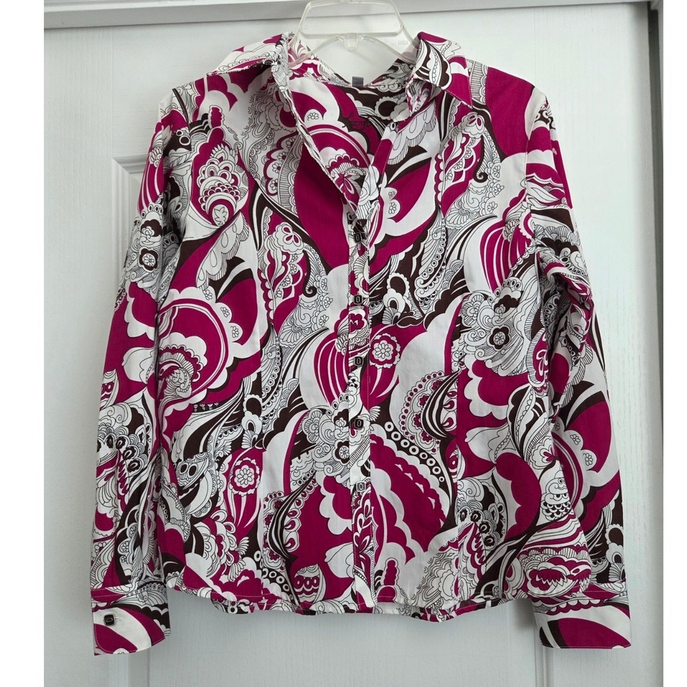 Foxcroft Wrinkle Free Long Sleeve Fitted Floral Button Down Top Sz 8P Office